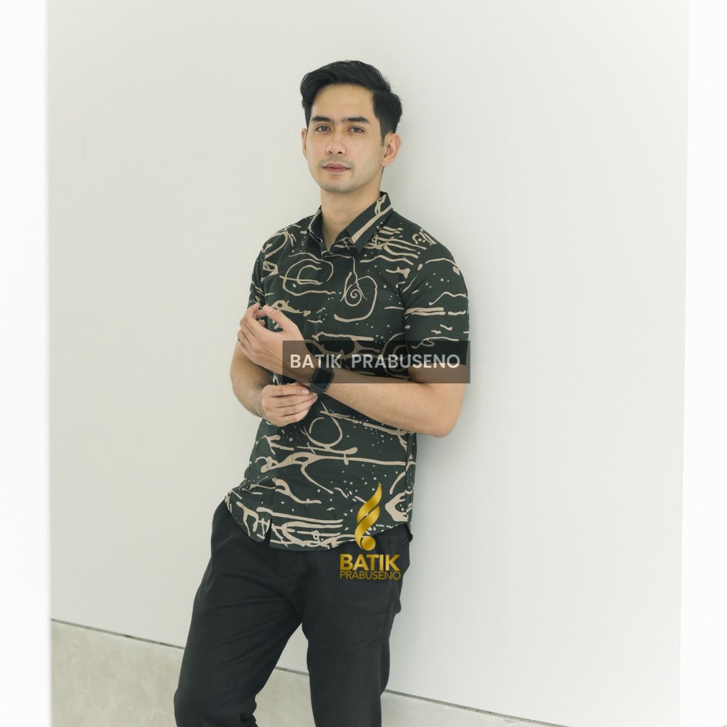 Wanisangka Batik PRABUSENO Original 100% Katun Asli Pria Lengan Pendek Printing Kemeja Formal Kantor