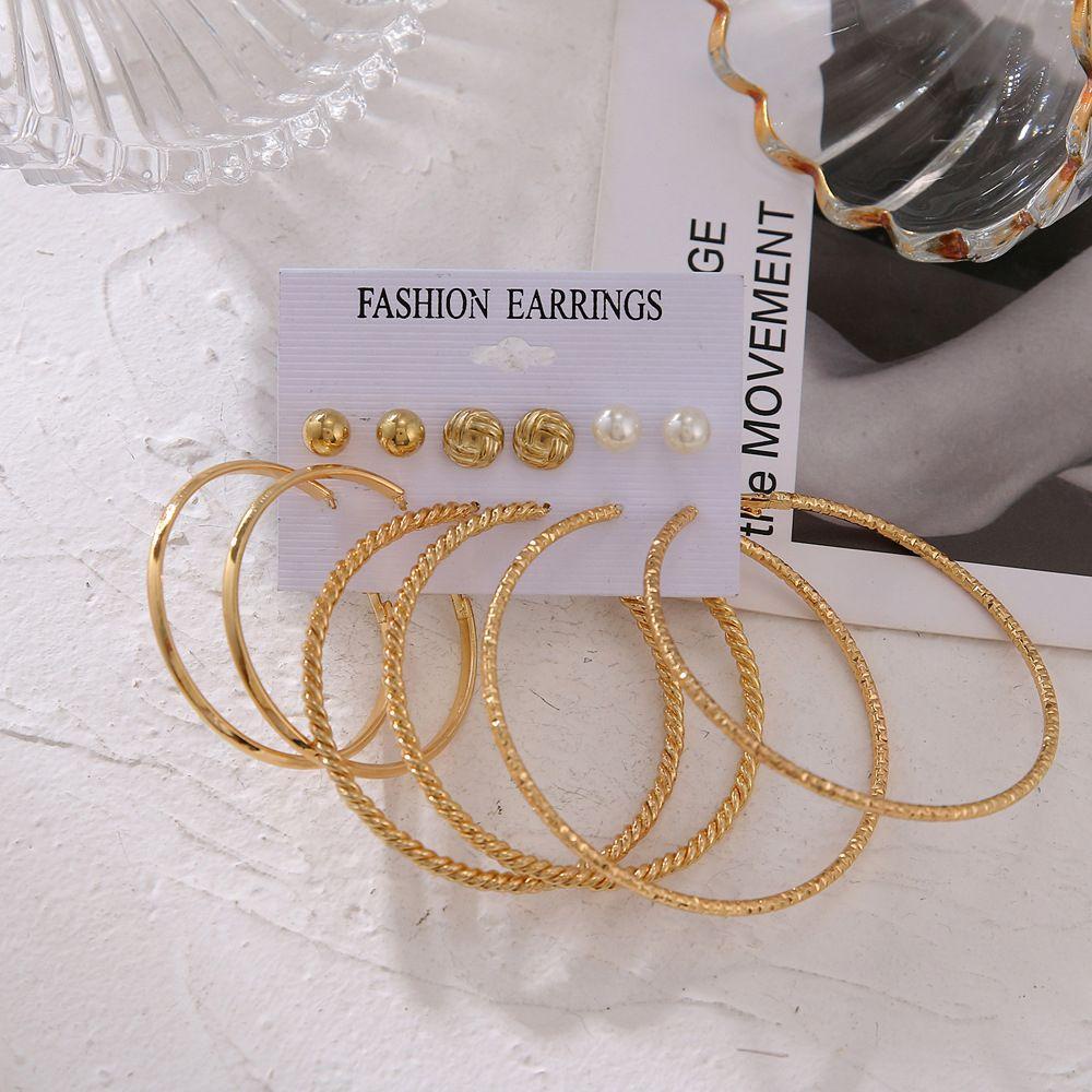 Mxbeauty Anting Hoop set Trendi 6pasang/set Sederhana Bentuk Bulat Hadiah Pesta Gaya Bohemian Berlian Imitasi Gadis Gaya Korea Earrings