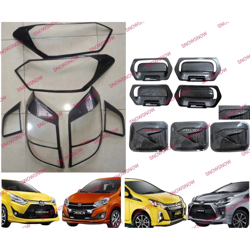 Paket Garnish Depan Belakang Outer Handle Tank Cover Agya Ayla 2017 2022 TRD GR Sport Carbon