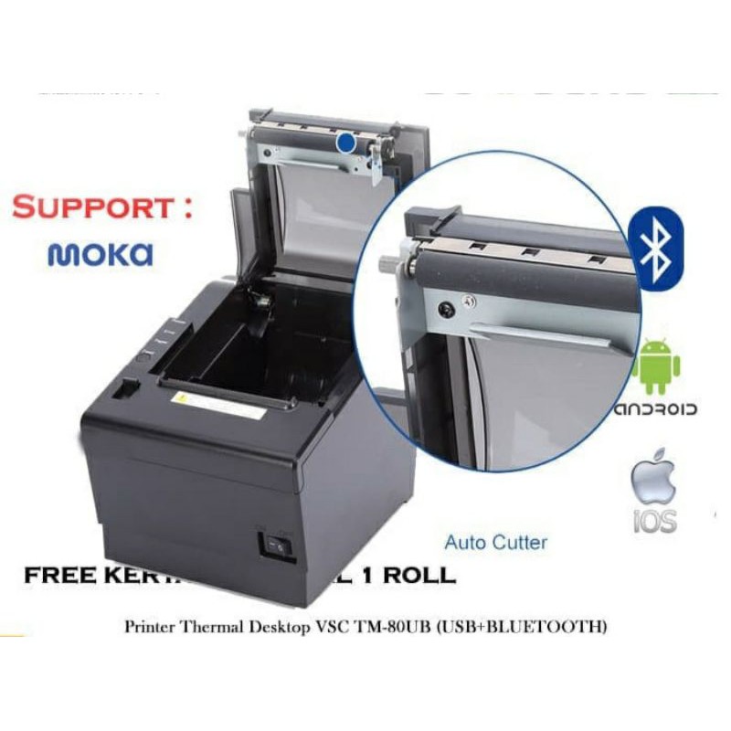 PRINTER THERMAL BLUETOOTH VSC TM-80 SUPPORT STRUK MOKA QASIR AUTOCUT