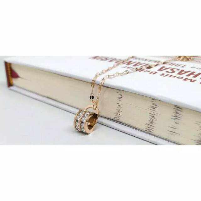 GG Kalung Titanium Double Ring D Rose Gold # KL - 195