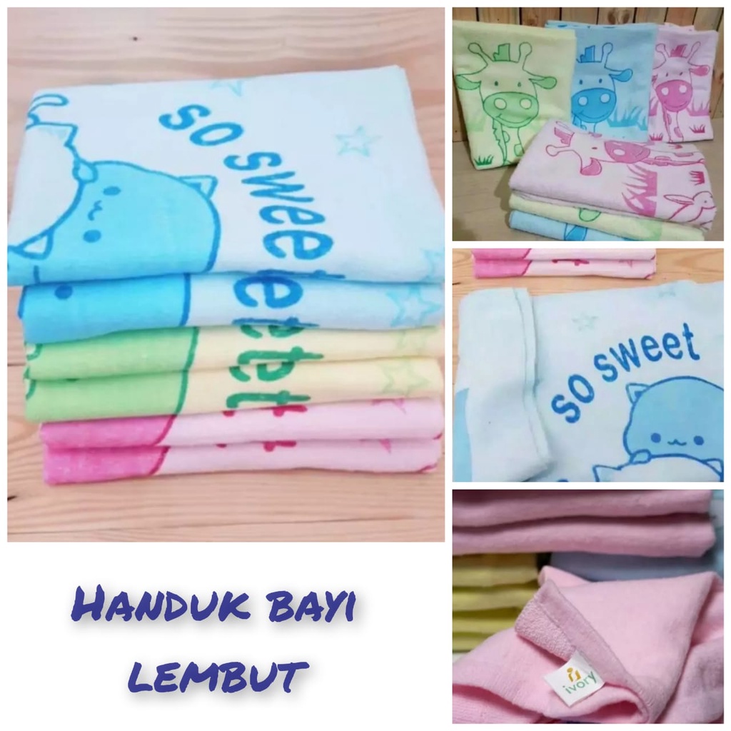 Handuk bayi lembut/ Handuk bayi ivory/ Handuk bayi motif sablon dan bodir