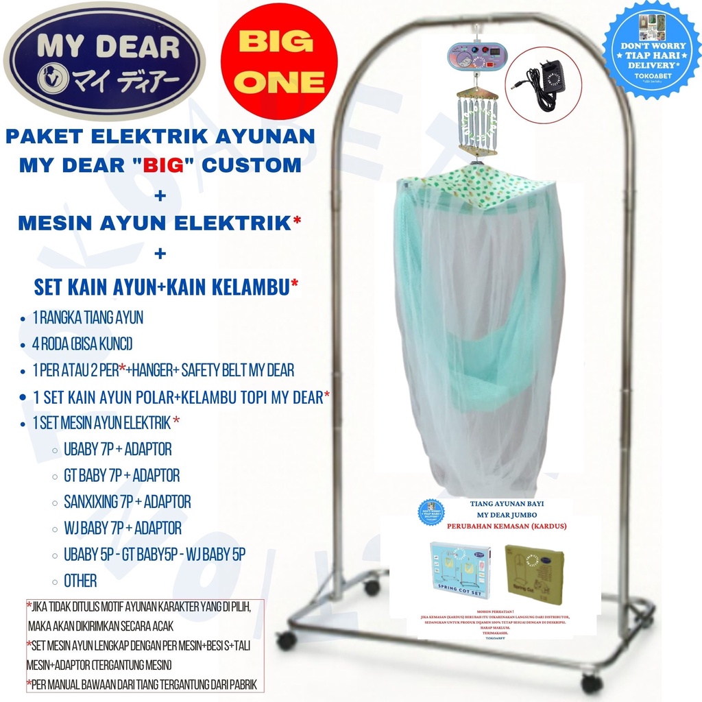 Paket Tiang Ayunan Elektrik Portable GT BABY WJ BABY Tiang MY DEAR Chrome Stainless BIG ONE SIZE JUMBO dengan VARIASI KAIN KELAMBU AYUNAN TOKOABET