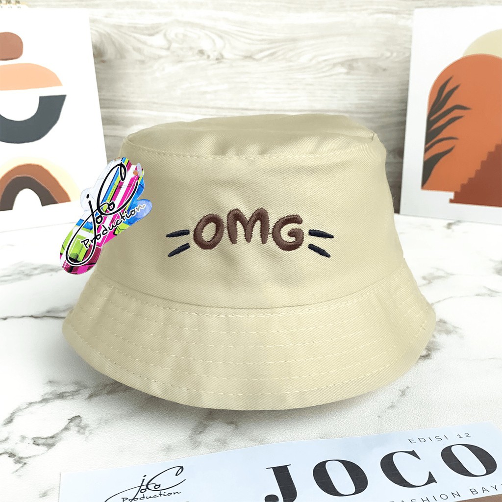 JOLIECOLLECTIONS.ID TOPI ANAK BUCKET OMG - TOPI BALITA UNISEX BUCKET BORDIR OMG-Bucket OMG Cream