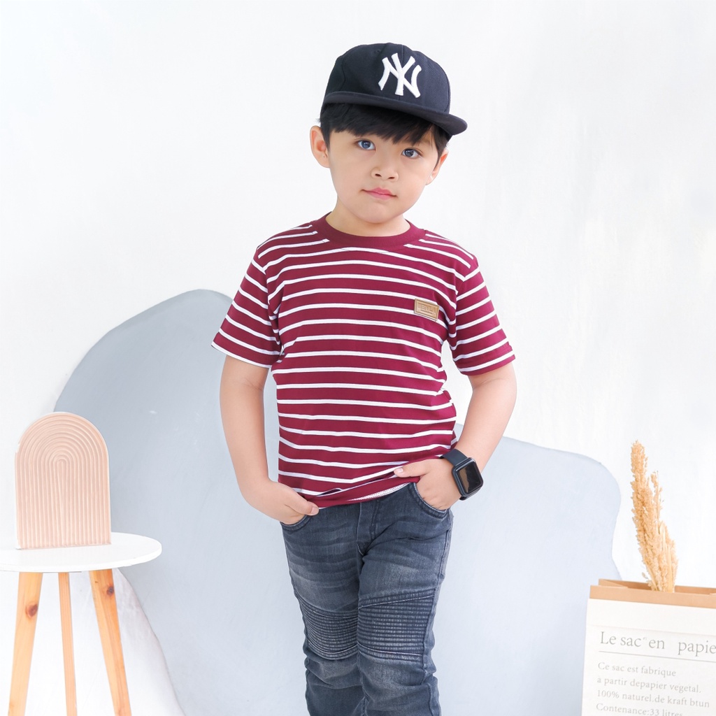 Kaos Stripe Salur Garis Anak Cowok Cewek Branded Unisex Original Premium Murah