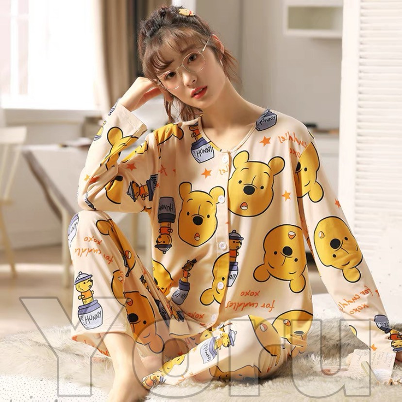 Pamelo.id Piyama Import PP 50 Corak Baju Tidur Import Pajamas Import Baju Tidur Murah-PY8 P0 madu crem