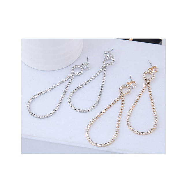 LRC Anting Tusuk  Fashion Color Full Diamond Decorated Earrings