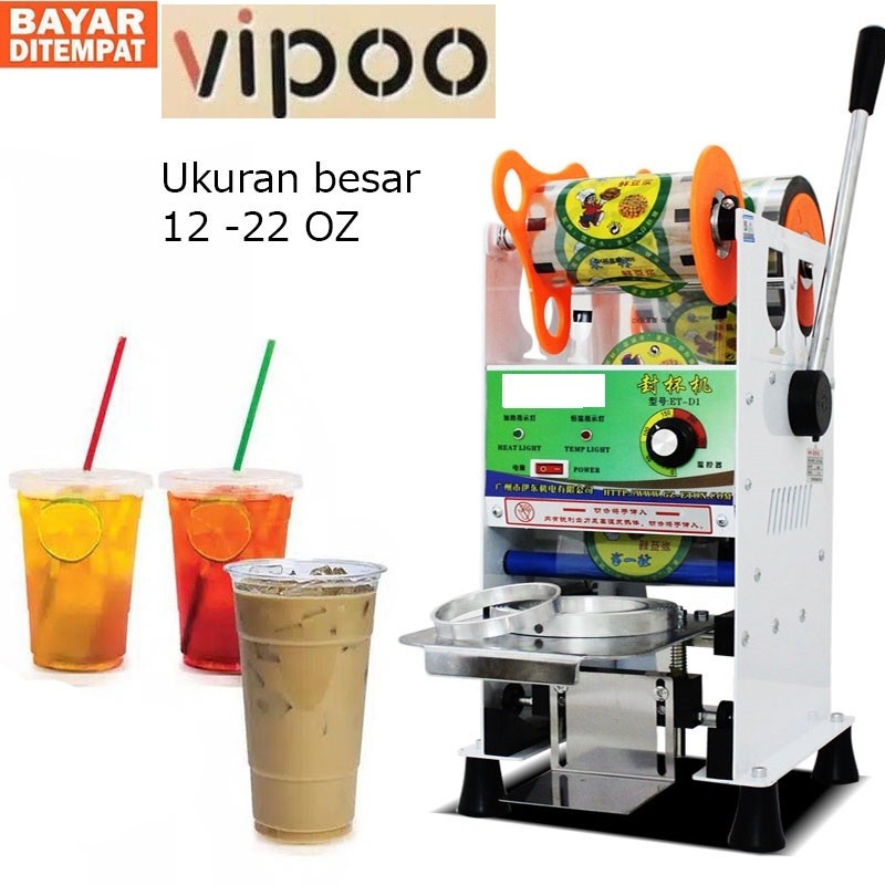 Vipoo Cup Sealer Press Plastik Gelas OZ 22 Ukuran (12 sampai oz22) untuk semua ukuran