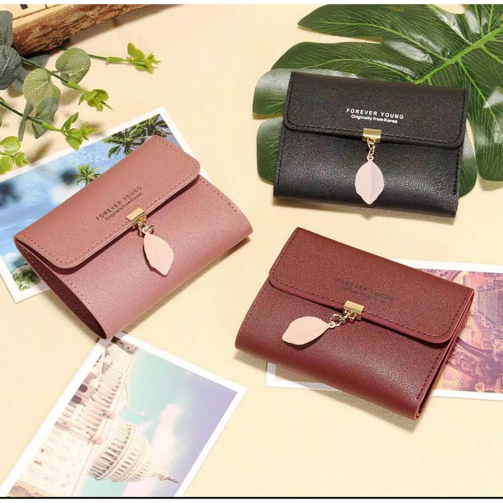 ♥ TMALL88♥ DOMPET LIPAT MINI WANITA / GANTUNGAN DAUN CANTIK