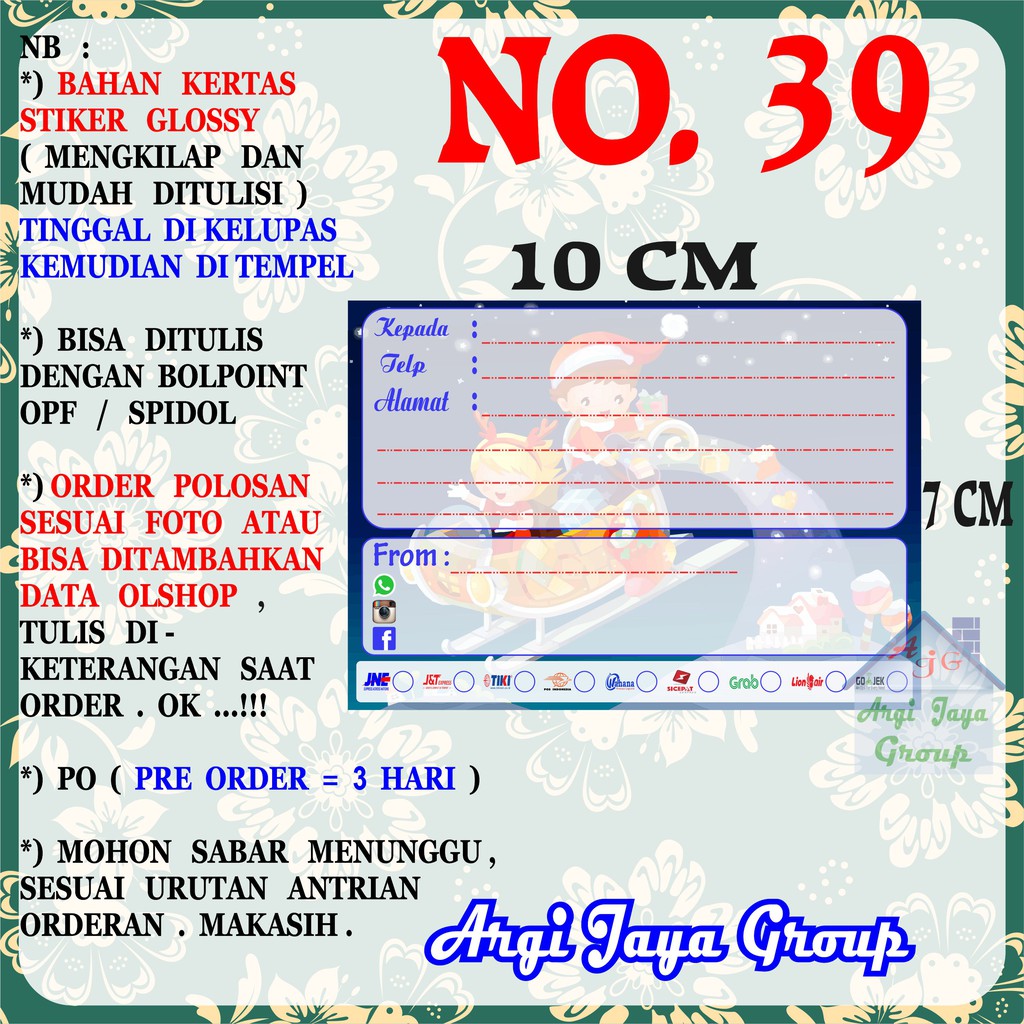 

Stiker Pengiriman - Sticker Alamat Olshop Murah Nomer 39 - 10x7 cm - Glossy