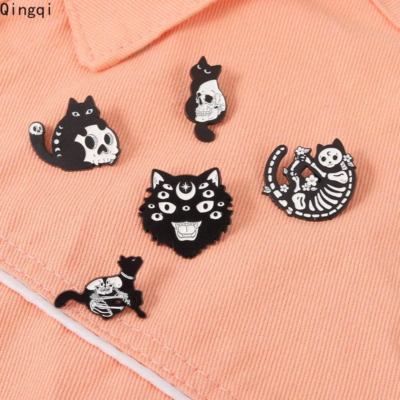 Bros Pin Enamel Desain Kartun Kucing Hitam Gaya Punk Untuk Anak