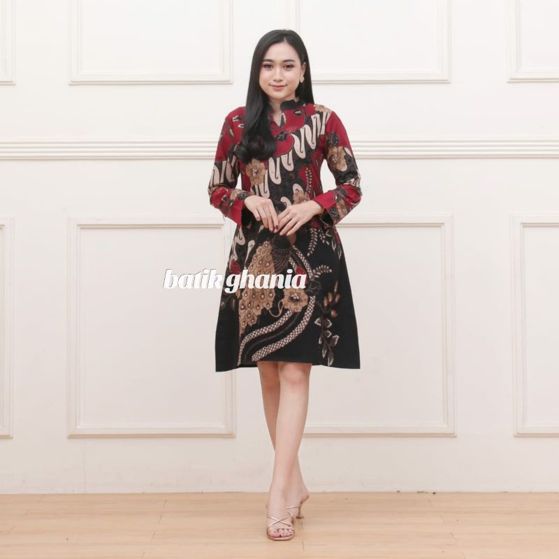 Batik Wanita Tunik Atasan Wanita Lengan Panjang motif senoo manukan