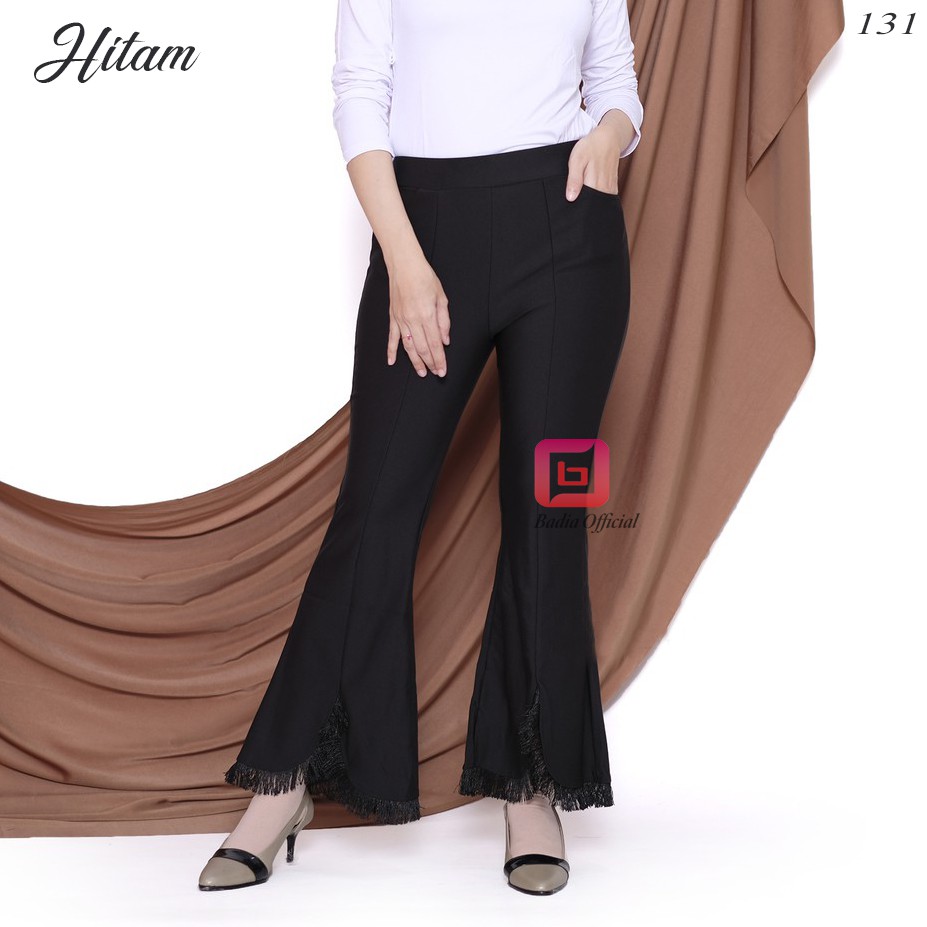 celana cutbray rumbai highwaist scuba tebal shireen model tali rumbaiy bagian ujung kaki wanita premium