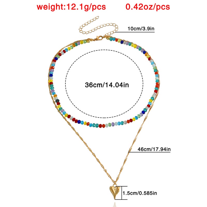 Kalung Rantai Klavikula Lapisan Ganda Dapat Disesuaikan Aksen Manik-Manik Kristal Warna-Warni Untuk Wanita