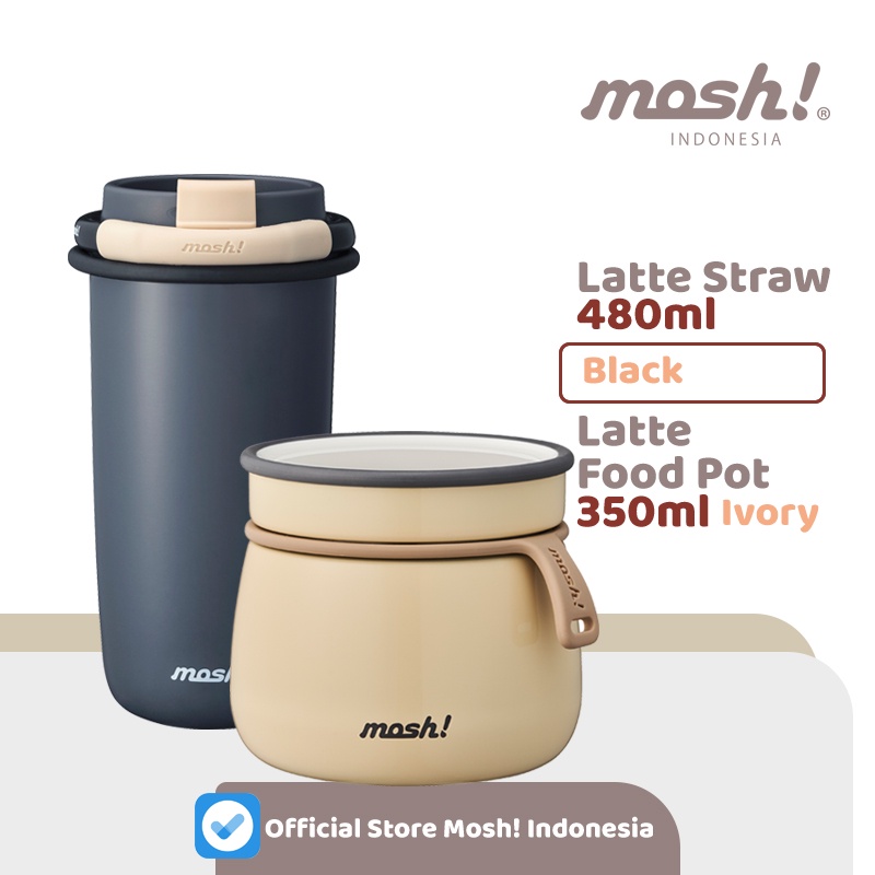 Mosh Straw Latte Tumbler 480ML BLACK &amp; Mosh Food Pot 350ML IVORY