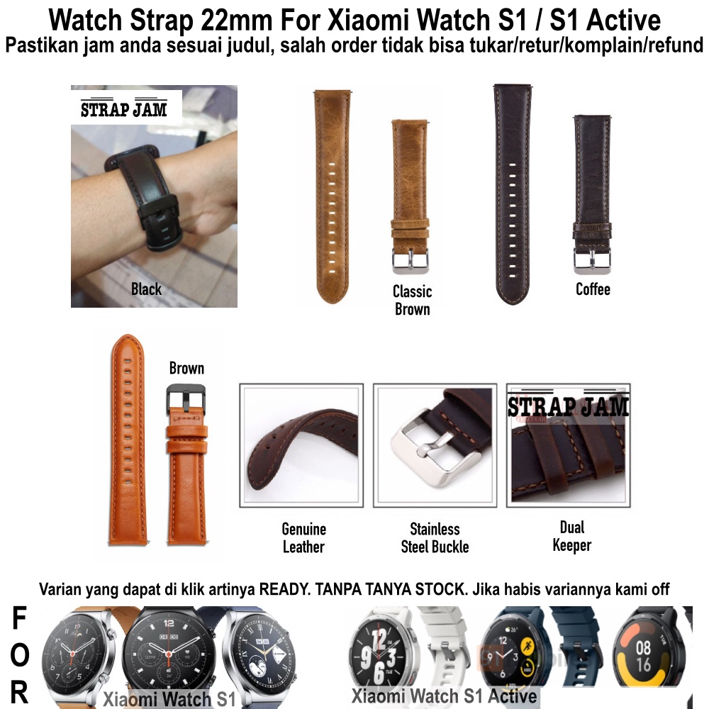 Strap Xiaomi Watch S1 / S1 Active - Tali Jam Tangan 22mm Genuine Leather Kulit