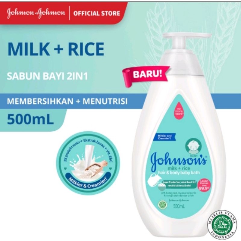 Johnsons milk rice hair &amp; body baby bath 500ml