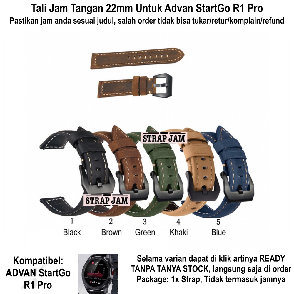 Tali Jam Advan StartGo R1 Pro - Strap 22mm Leather Kulit Crazy Horse Tebal