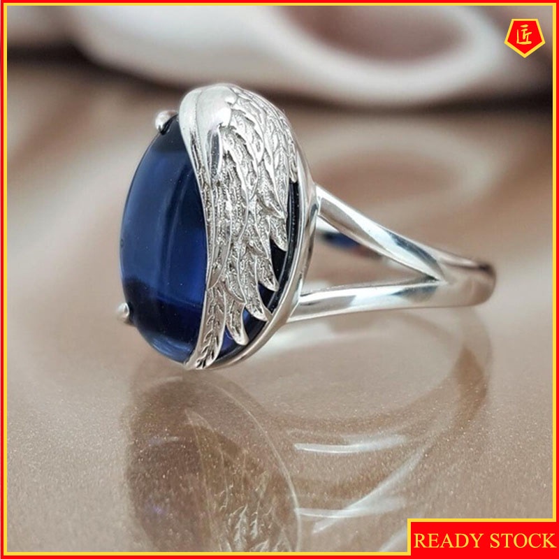 [Ready Stock]Angel Wings Inlaid Sapphire Ring Fashion Creative