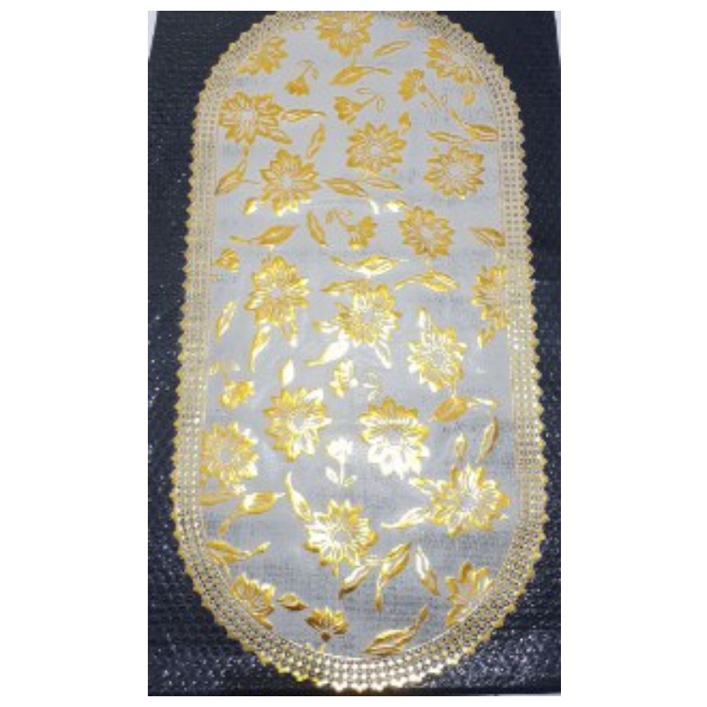 Taplak meja hias tamu motif bunga batik gold emas mewah bahan vinyl 40x85cm
