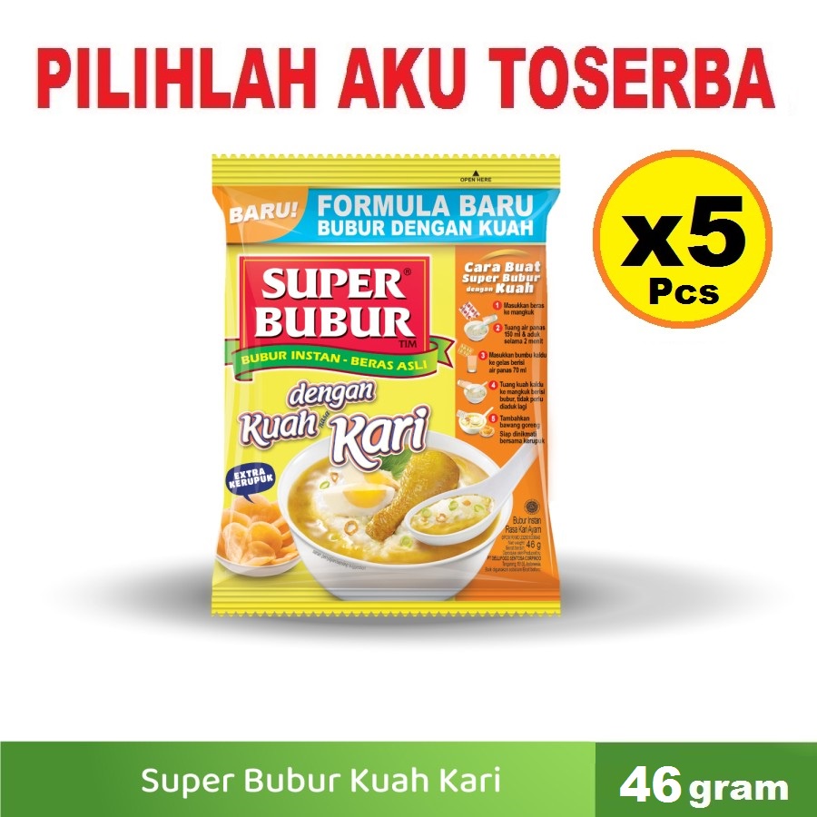 Super Bubur KUAH Rasa KARI Ayam @46 Gr - (HARGA PAKET ISI 5 Pcs)