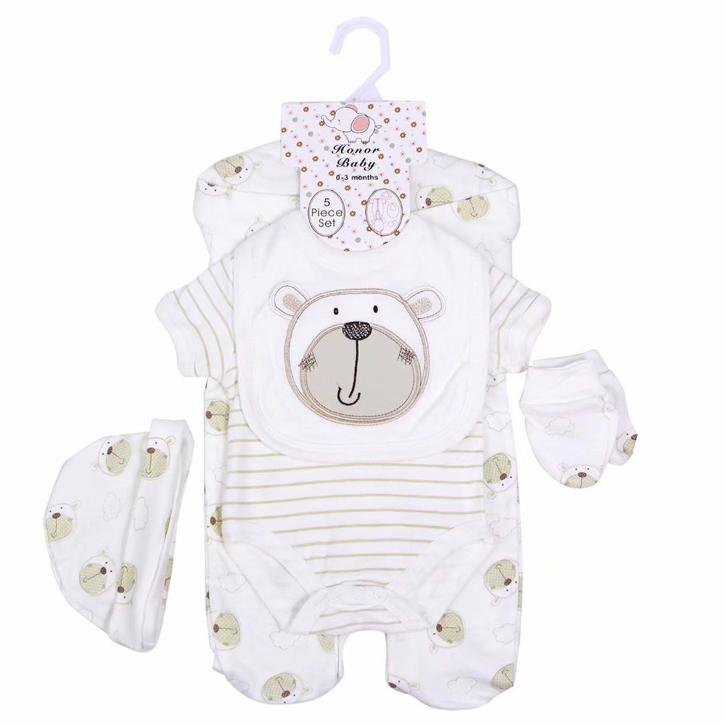 Honor Baby 5in1 Long Sleeve Baby Jumper Set / Jumper Bayi / Baju Bayi / Baby Romper / Baby Giftset