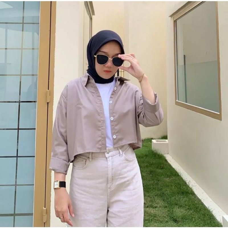 KEMEJA CROP LENGAN PANJANG / HANIN CROP OUTER / KEMEJA OVERSIZE CROP