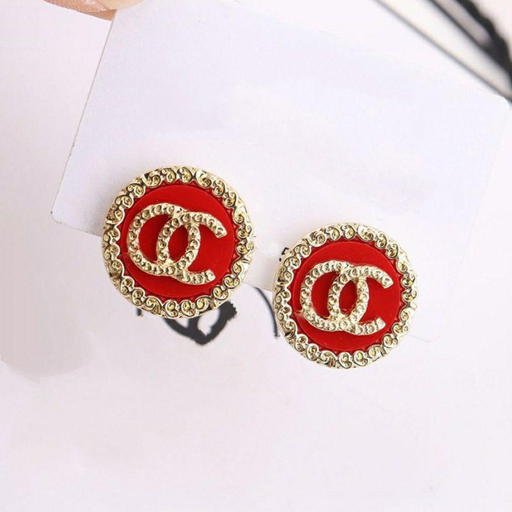 Needway Huruf C Anting 1pasang Chic Ear Studs Perhiasan Hadiah Double C Surat Gala Pesta Stud Earrings