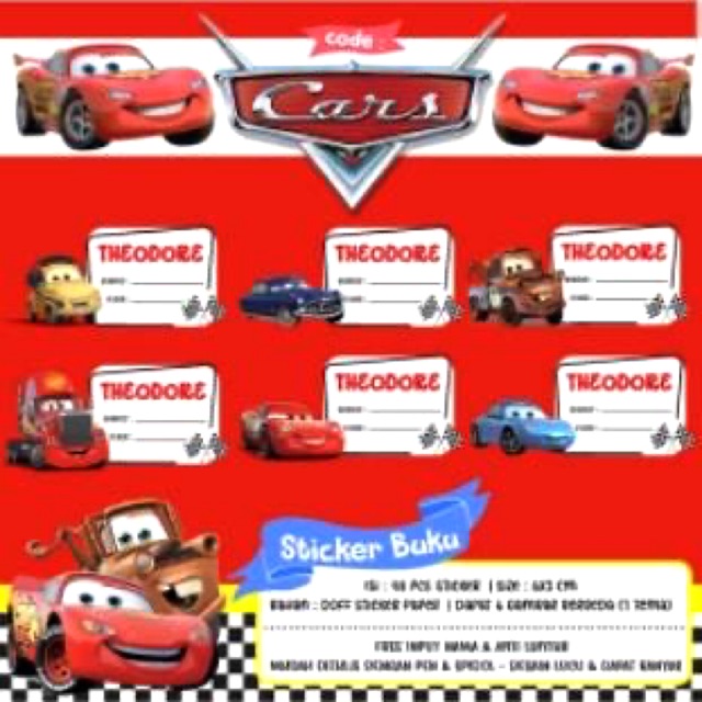 

48 pcs stiker buku cars/milky/panda/chibi maruko/garfield/the smurf/mashimaro/sesamestreet/sylvanian