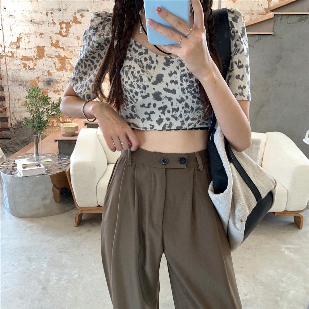 Celana Panjang Kasual Khaki Wanita Loose Minimalis Basic Color High Waist Straight Pants