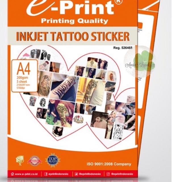 

❅ E-print inkjet tattoo sticker 200 gsm/5 lbr kertas buat tatto sendiri ✽