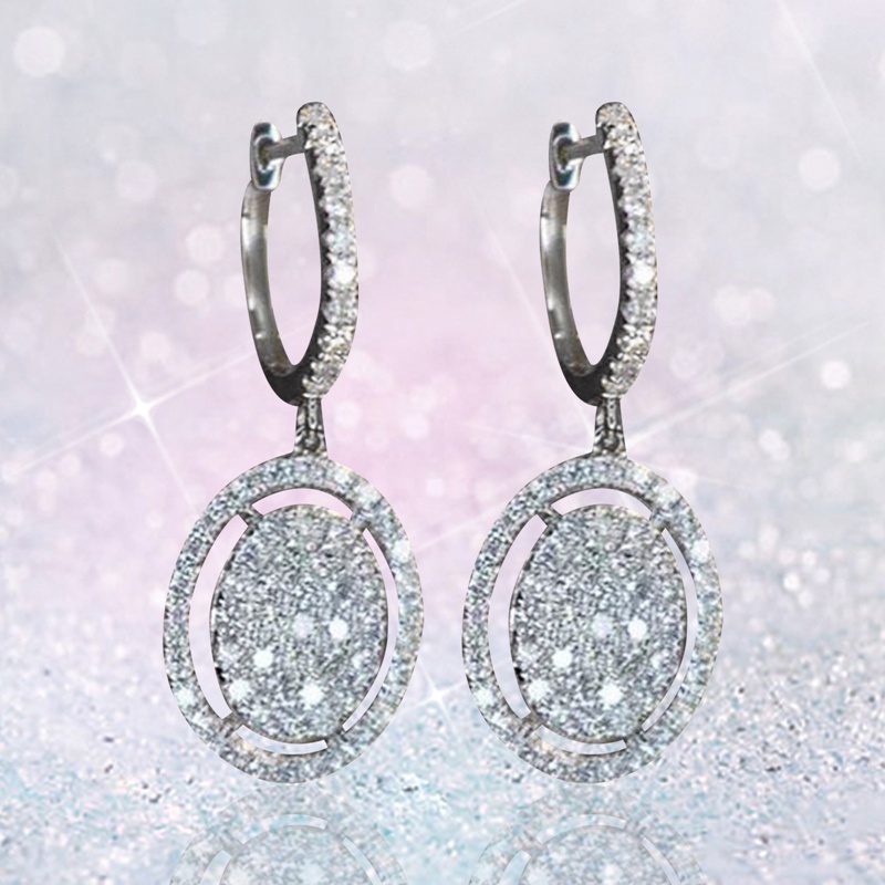 Anting Juntai Bentuk Oval Cubic Zirconia Kristal Bling Untuk Wanita