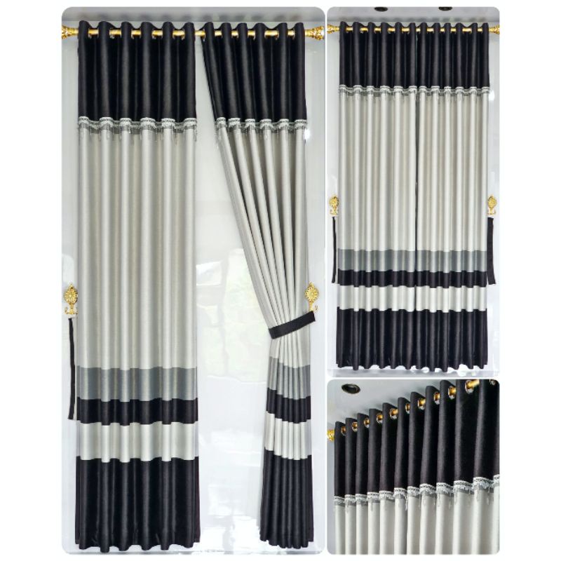 Gorden Jendela Pintu Minimalis Kain Blackout Kobe Embos Import Salur Super Tebal Halus Lembut Model Semokring 12 Ring Termurah Poni Tempel