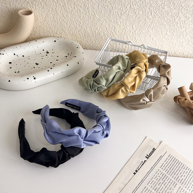 BANDO KAIN SATIN KERUT KOREA HEADBAND SILK LEBAR WIDE BRIMMED HAIR HOOP HEADBAND HAIRBAND HAIR AKSESORIS RAMBUT WANITA BENDO BANDANA KOREAN LEMBUT WARNA POLOS