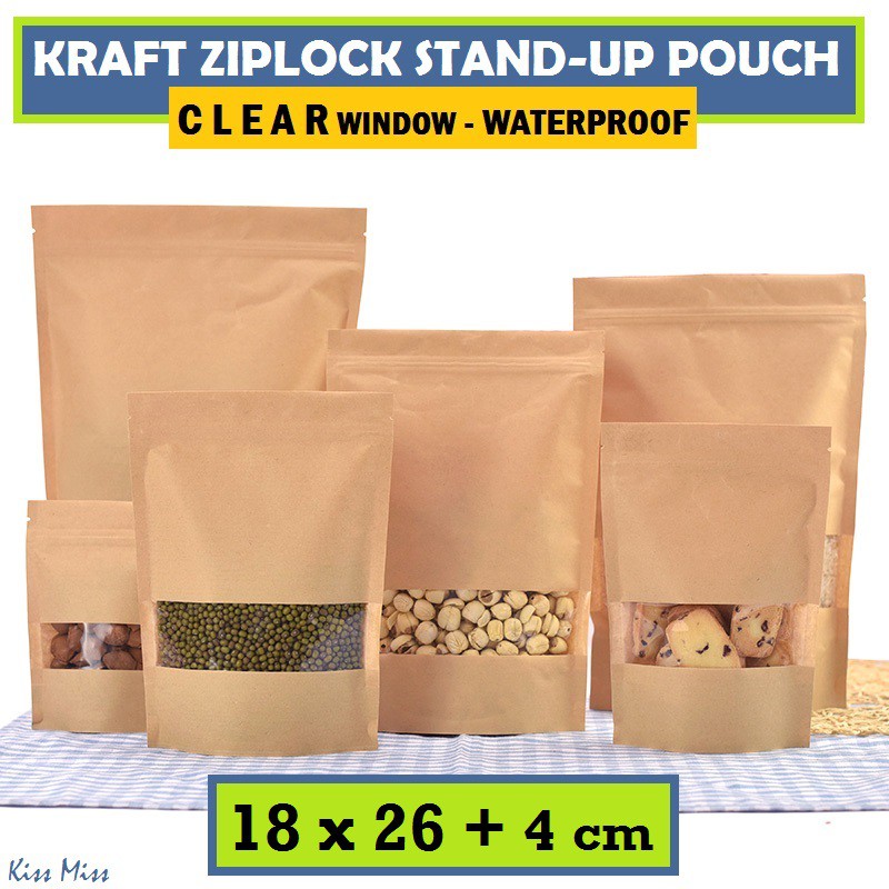 CLEAR Kraft Paper Bag Ziplock 18x26cm / Standing Pouch / Kemasan Snack / Plastik / Kopi / Keripik