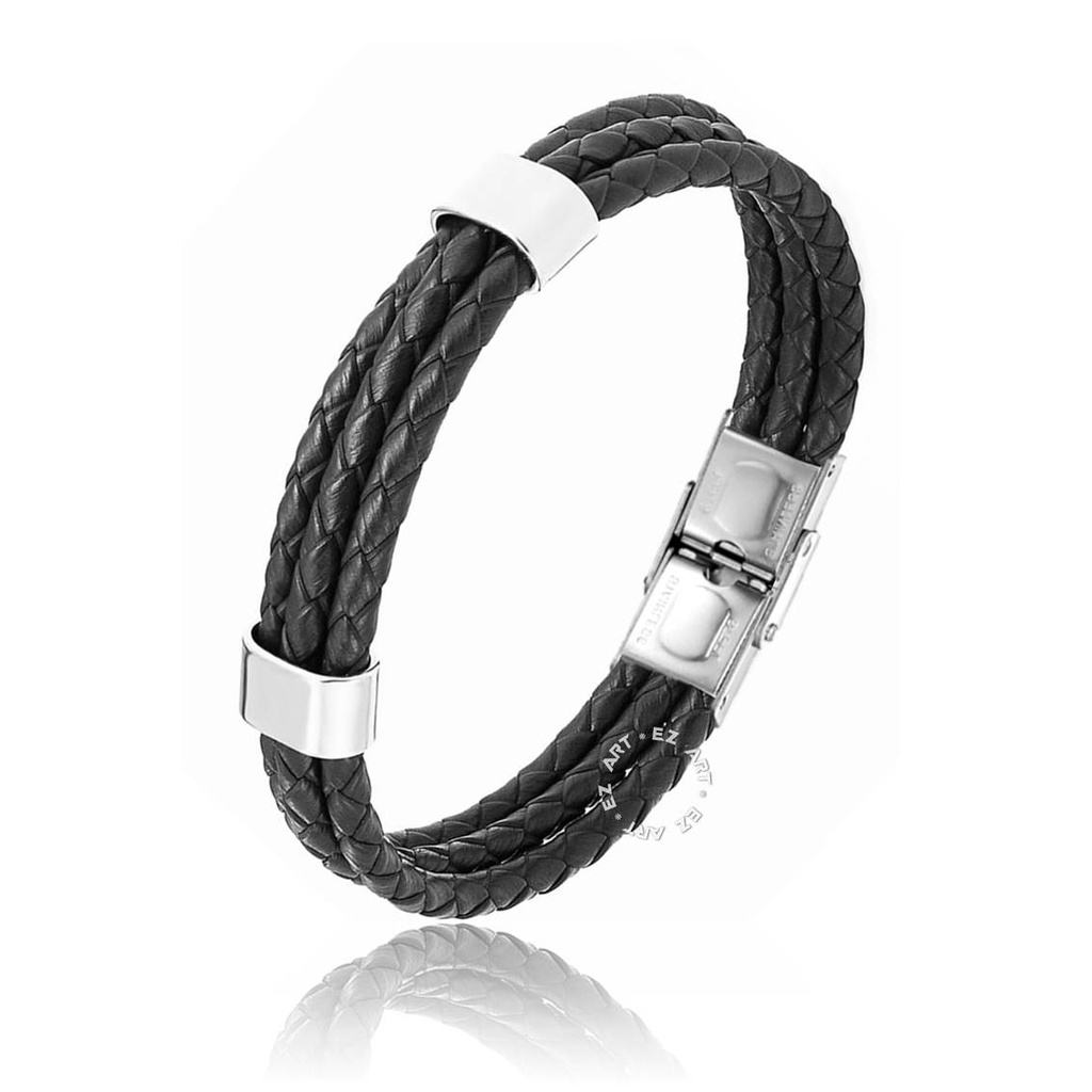 GELANG KULIT KEPANG 3 LAYER MULTILAYER STAINLESS STEEL PRIA WANITA TALI COKLAT HITAM ADJUSTABLE