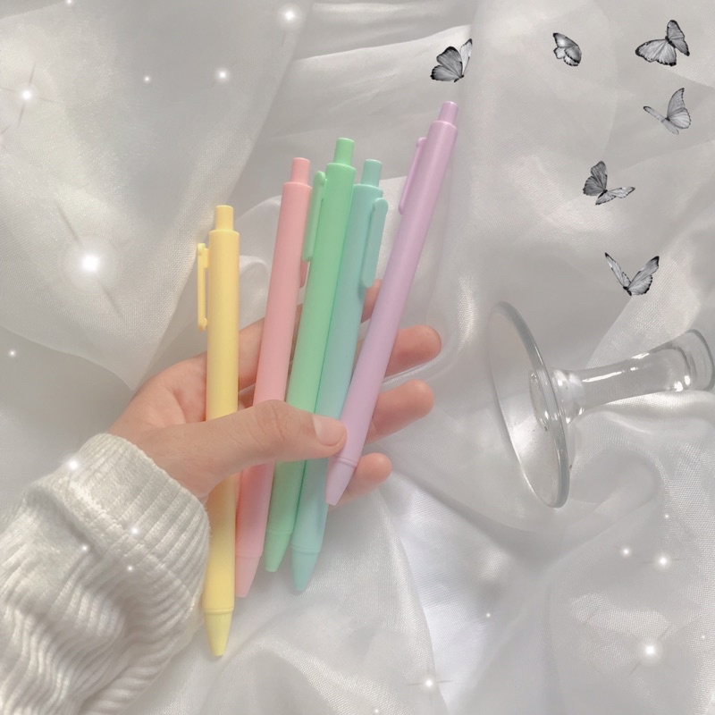 

[aisyjournal] Pena Aesthetic Pastel Macaron, Pulpen Mekanik 0.5 mm Warna Pastel, Ballpoint Mekanik Tinta Hitam, pena cetekan kawaii