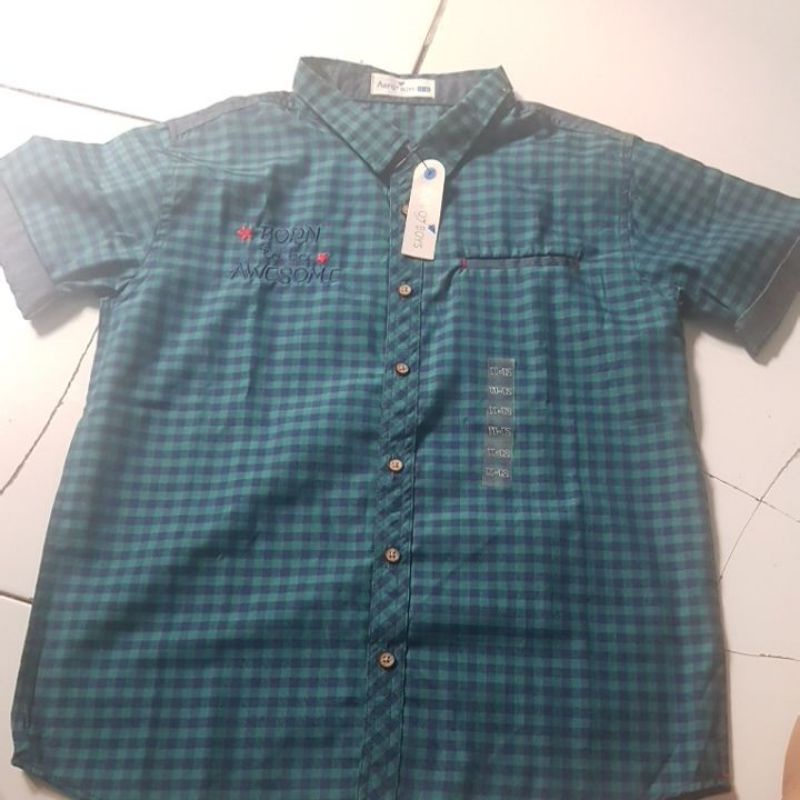 Kemeja Anak - Original Aero Boys - Kotak-kotak Hijau Navy - Size 11-12 Years (M)