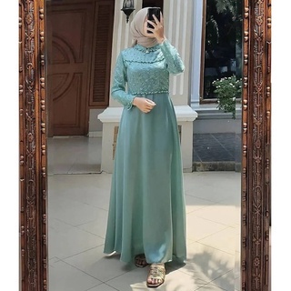 GAMIS TIARA DRESS MAXY VELVET MIX BROKAT TILE MUTIARA FASHION MUSLIM WANITA GAUN PESTA MEWAH KONDANG