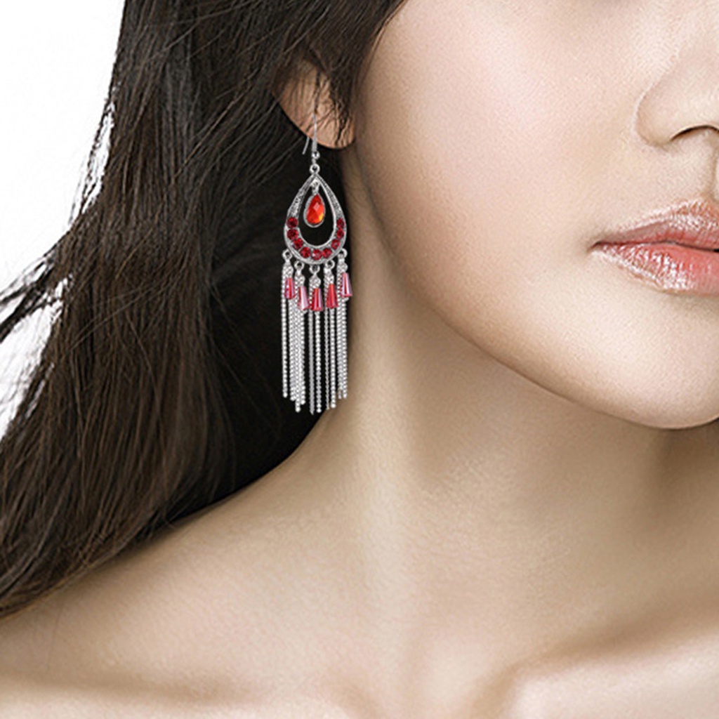 Hu Hu Hu Hu Hu Alat Bantu Pasang Kacamata♡ 1 Pasang Anting Rumbai Bentuk Tetesan Air Aksen Berlian Imitasi Gaya Vintage Untuk Wanita