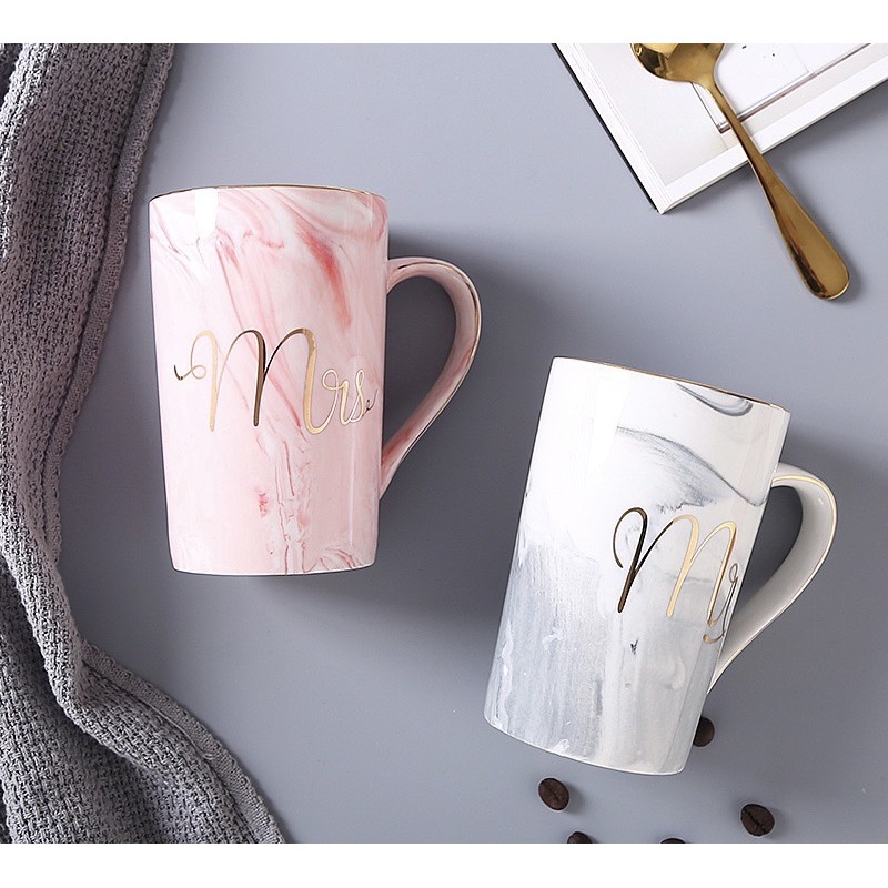 GELAS MARBLE / MUG MARBLE MR MRS POLOS PINK ABU MUG COUPLE MUG SATUAN FREE BOX PACKAGING