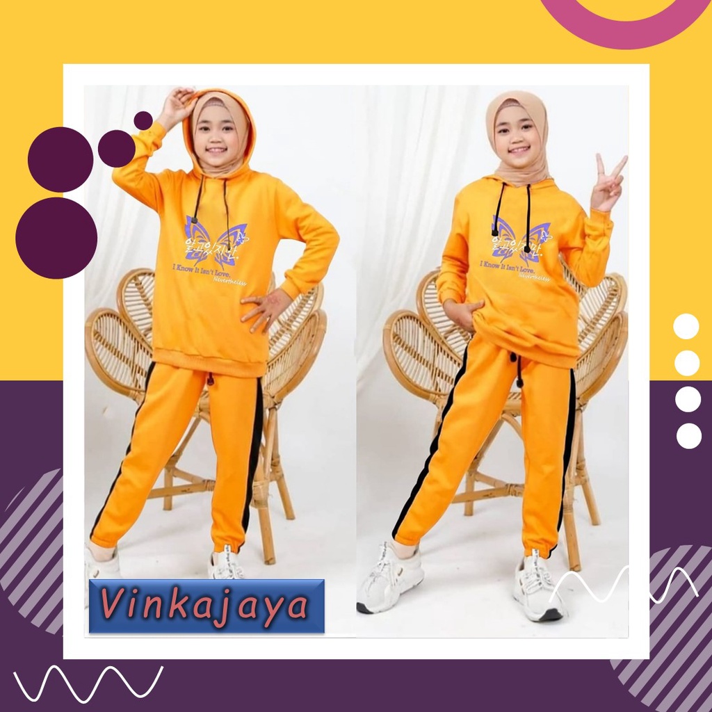 Baju Setelan Anak Cewek Set Perempuan Wanita Usia Umur 9 10 11 Tahun Thn Stelan Hoodie Lengan Panjan