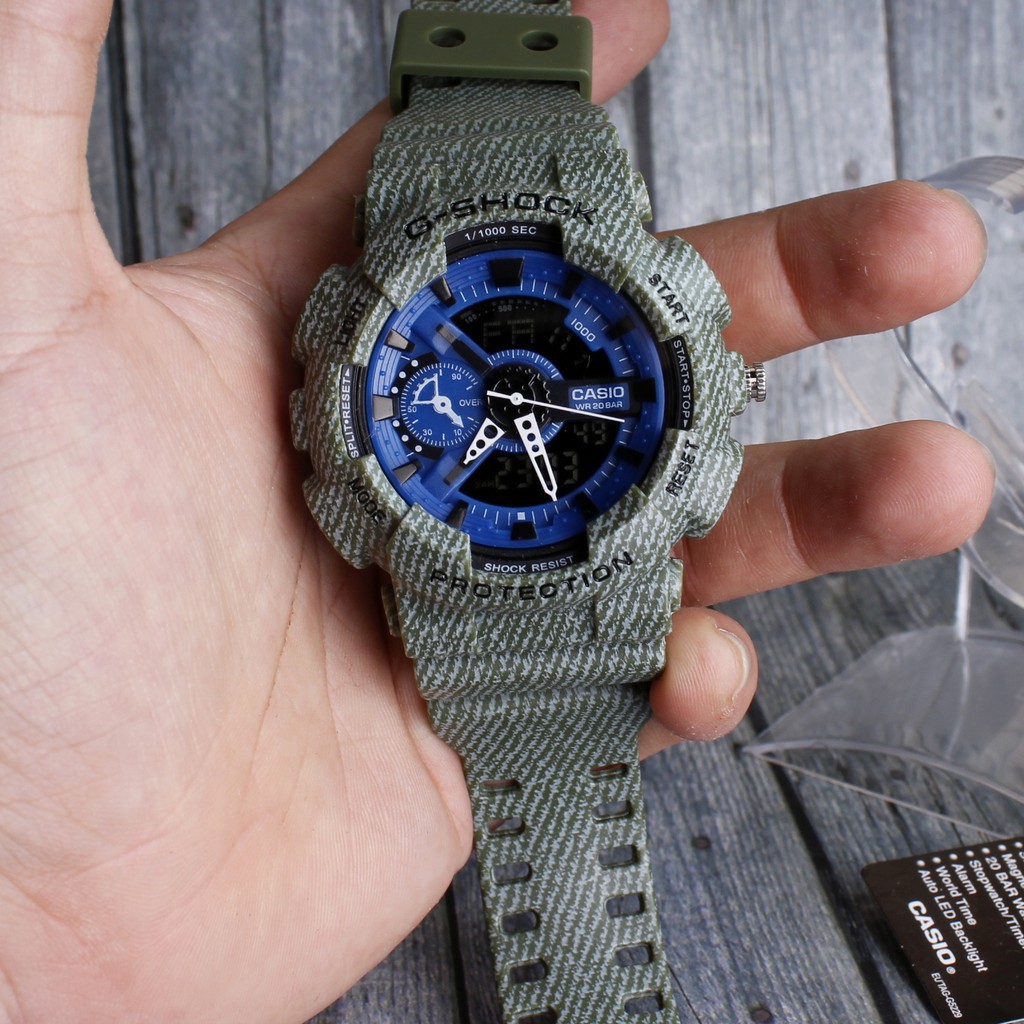 PRODUK TERLARIS  G-Shock Casio GA110 Motif Jeans Hijau Green , Jam tangan pria digital LED