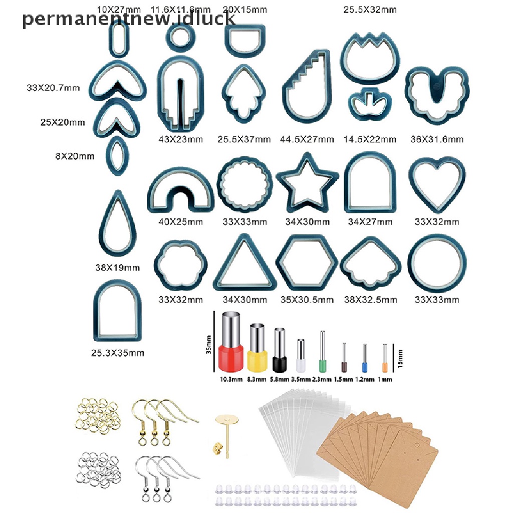 142pcs / Set Cetakan Pemotong Tanah Liat Polimer 24 Bentuk Bahan Stainless Steel Untuk Membuat Perhiasan Anting