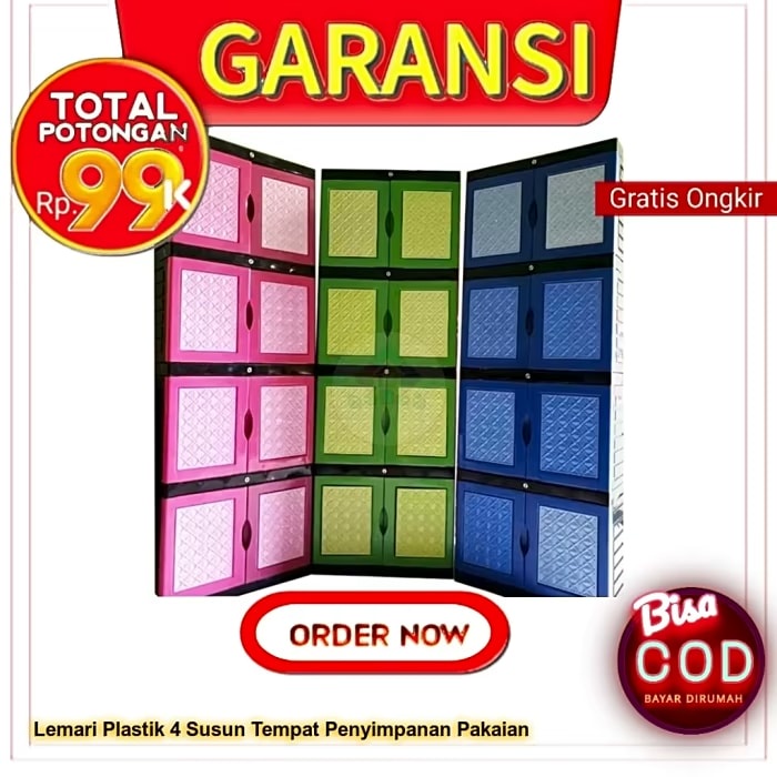 Lemari Plastik 4 Susun Jumbo Box Tempat Penyimpanan Pakaian 8 Pintu
