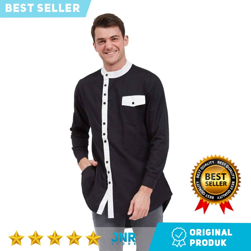 [BEST SELLER] Gamis Jumbo Baju Koko Muslim Panjang Hitam - Hitam - Gm-028 baju muslim koko remaja la