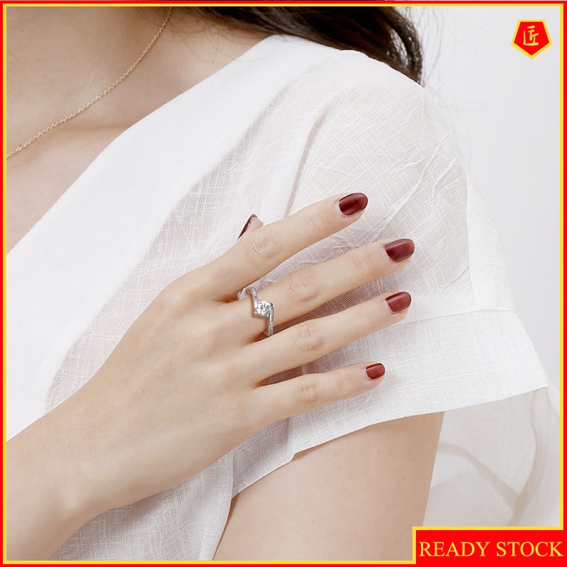 [Ready Stock]Korean Style Graceful Fashionable Silver Diamond-Studded Ring