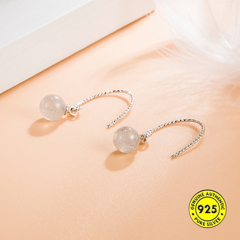 Anting Kait Desain Moonstone Strawberry Kuarsa Anti Alergi Untuk Wanita