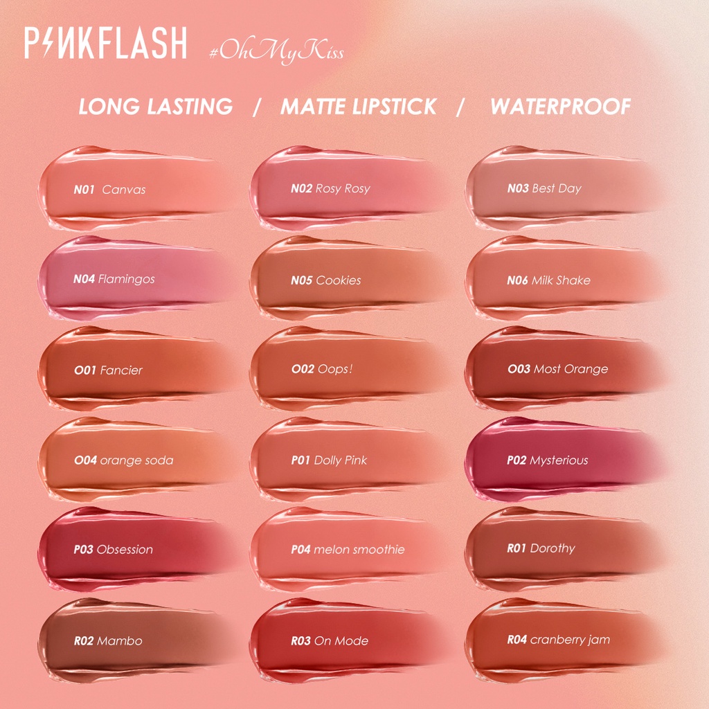 Pinkflash Matte Lipstik Lembut Tahan Lama Dengan Pelembab Pigmentasi Tinggi Long Wearing Hydrating