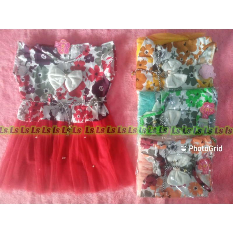 dress pesta anak tutu bunga tile pita